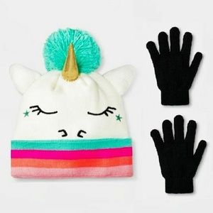 NWT Unicorn Beanie Hat and Gloves for Girls 3-8 y